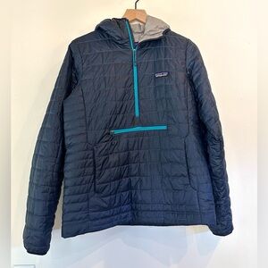 Patagonia Navy and Teal Nanopuff Half Zip Jacket - M